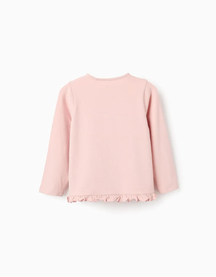 Playera De Manga Larga Con Volantes y Flores En 3D Para Niña Rosa ZIPPY