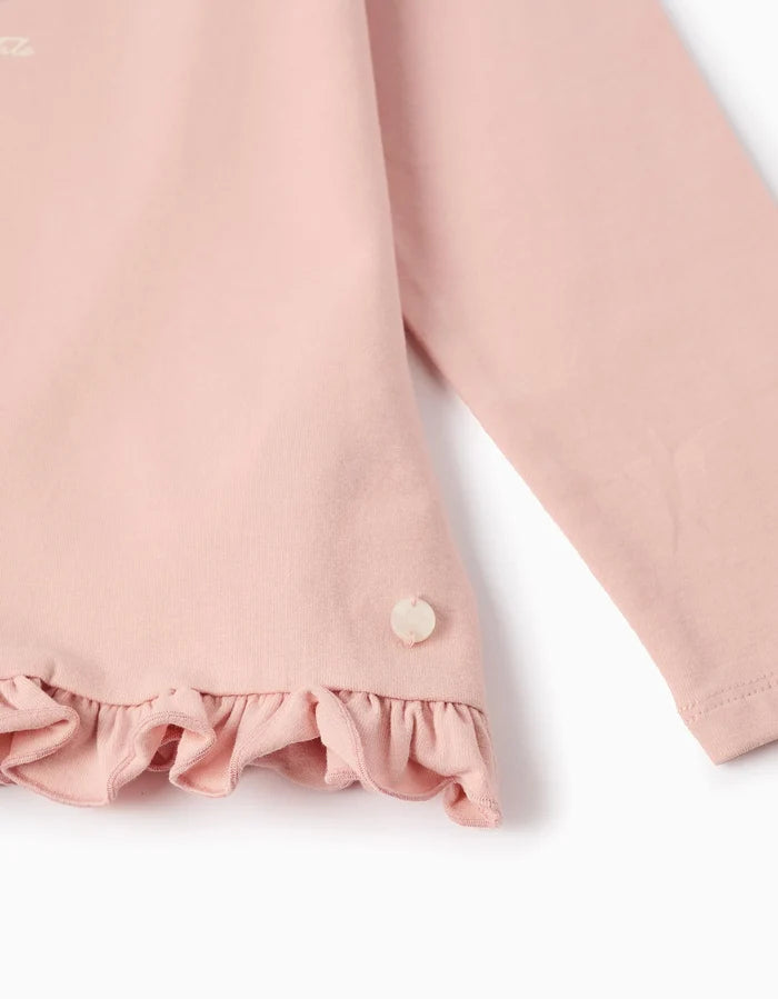 Playera De Manga Larga Con Volantes y Flores En 3D Para Niña Rosa ZIPPY