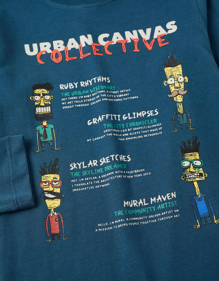 Playera De Manga Larga Para Niño "Urban Canvas" Turquesa ZIPPY