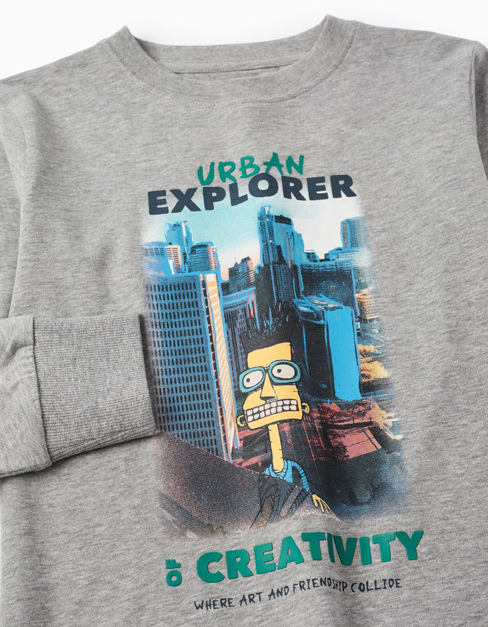 Playera De Manga Larga Para Niño Urban Explorer Gris ZIPPY