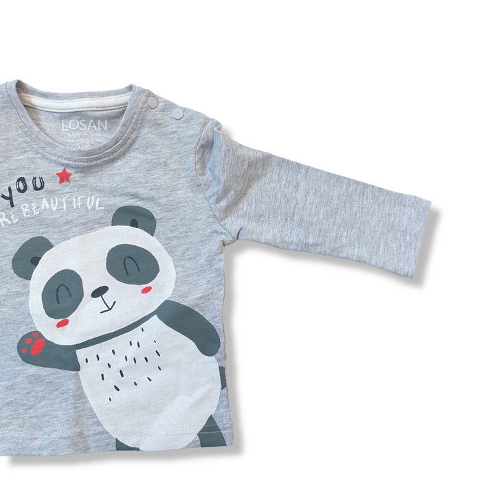 Playera Gris Panda “You Are Beautiful” Bebé Niño Losan