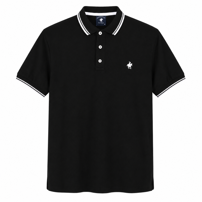Playera Polo Color Negro Tiras Blanco Rock Hampton Polo Team