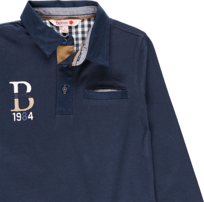 Playera tipo polo manga larga azul marino para Niño BOBOLI