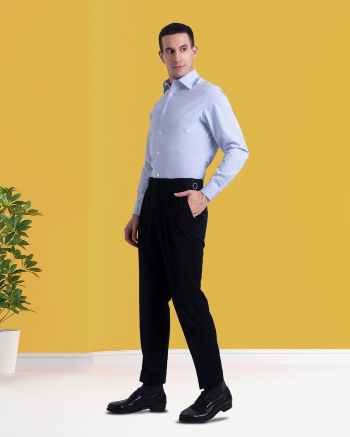 Pleated Black Washable Wool Pant