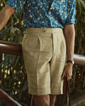 Pleated Goldish Yellow Linen Shorts