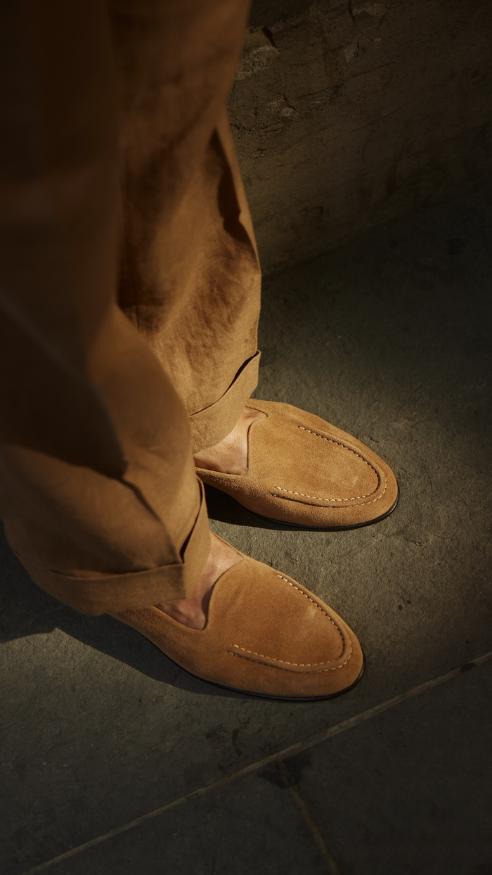 Pleated Linen Fresco Golden Brown Dress Pant
