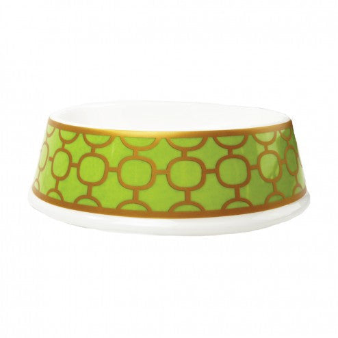 PORCELAIN DOG BOWL IN PATTERNED LIME, Bowls - Bones Bizzness