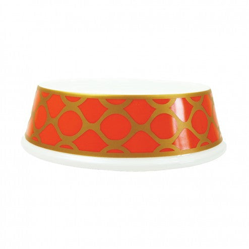 PORCELAIN DOG BOWL IN PATTERNED TANGERINE, Bowls - Bones Bizzness