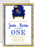 prince 1st birthday invitations royal blue gold design