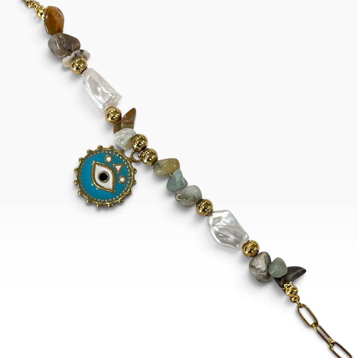 Pulsera Cadena Dorada Estilo Boho-Chic Con Dije de Ojo Turco Turquesa