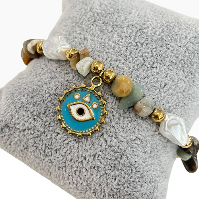 Pulsera Cadena Dorada Estilo Boho-Chic Con Dije de Ojo Turco Turquesa