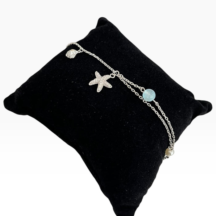 Pulsera de Cadena con Dijes Estrella De Mar y Cristales Zirconia