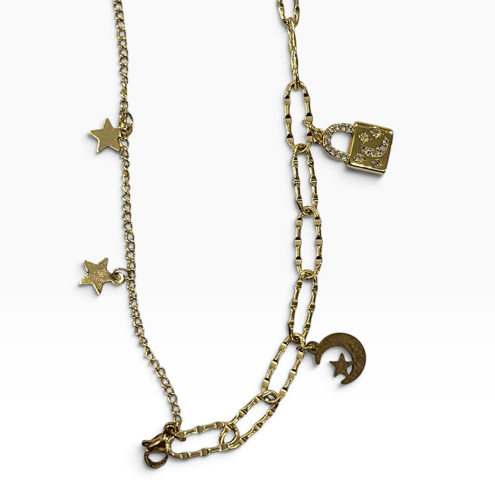 Pulsera Dorada Con Dije Candado y Pequeñas Zirconias