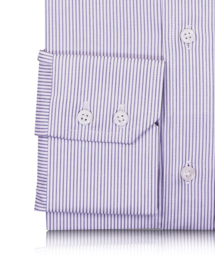 Purple Pin Stripes On White Shirt