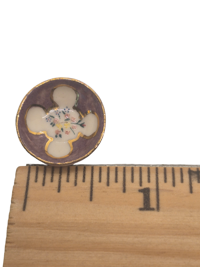 Ron Benson – Purple Porcelain Round Bowl w/ Handpainted Florals