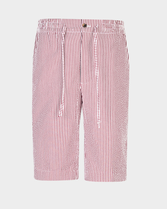 Rose Red White Bengal Stripes Seersucker Shorts