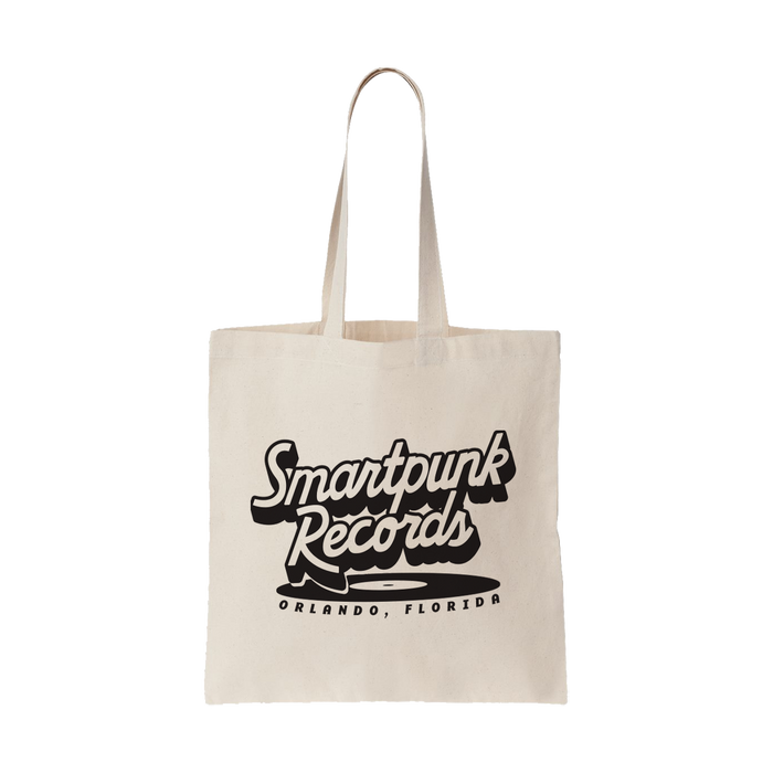 Natural colored canvas tote bag with the texts:"Smartpunk Records - Orlando, Florida"