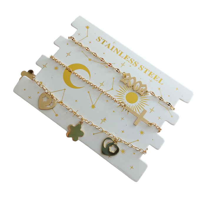 Set de 3 pulseras fecha de nacimiento