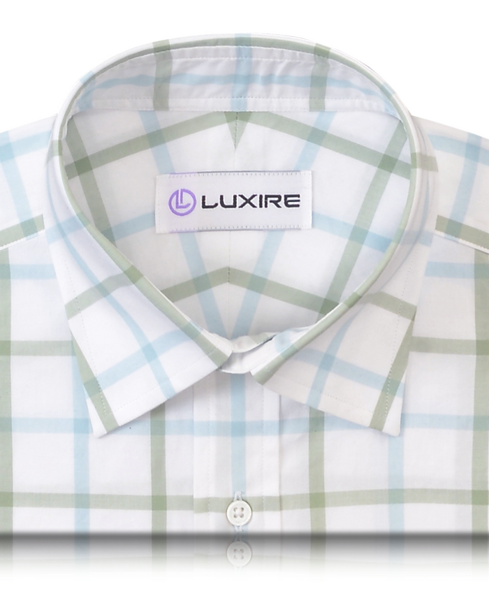 Sky Blue and Green Checks on White Shirt