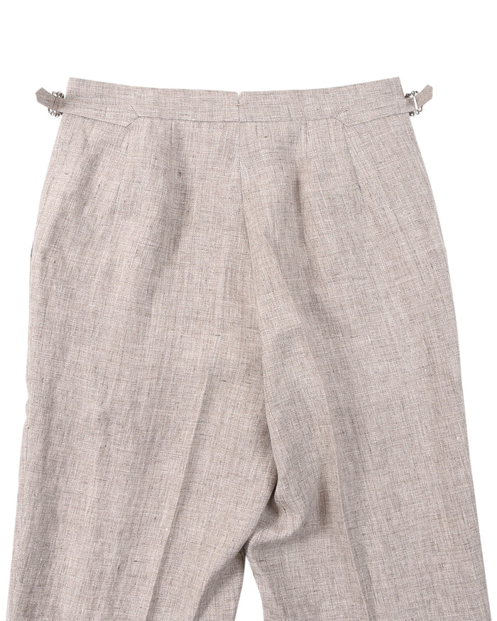 Back view of custom linen pants for men by Luxire in light brown