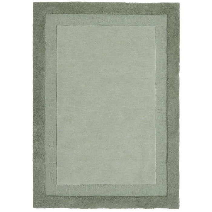 Stacked Borders Soft Green Rug. Made from 100% wool featuring a border design.
