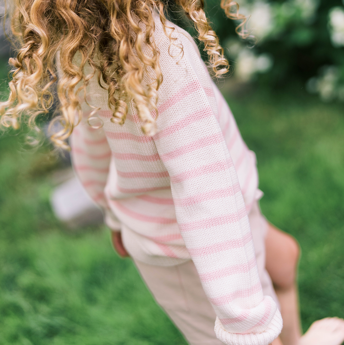 unisex cream and pink stripe knit sweater