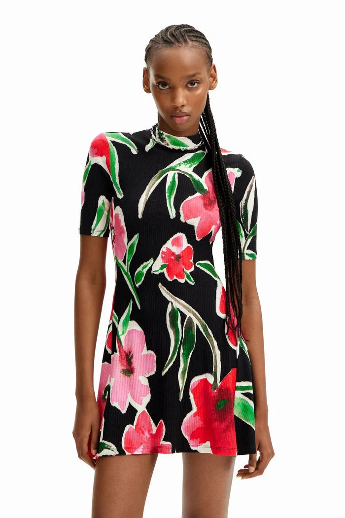 Vestido corto skater flores DESIGUAL