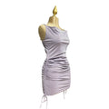 Vestido Cristales Pliegue Liso Color Lila OM