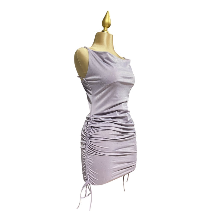 Vestido Cristales Pliegue Liso Color Lila OM