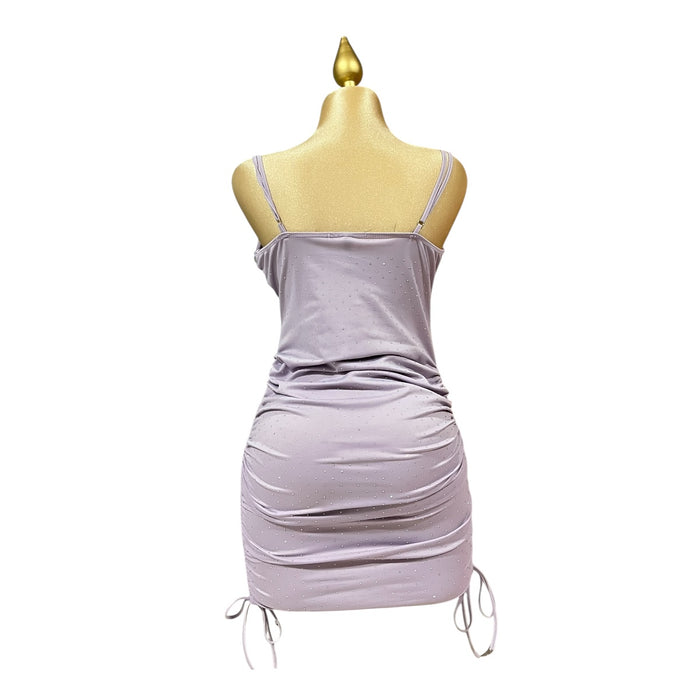 Vestido Cristales Pliegue Liso Color Lila OM