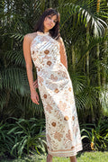 Vestido Cuello Mao Café/Hueso MUSSI