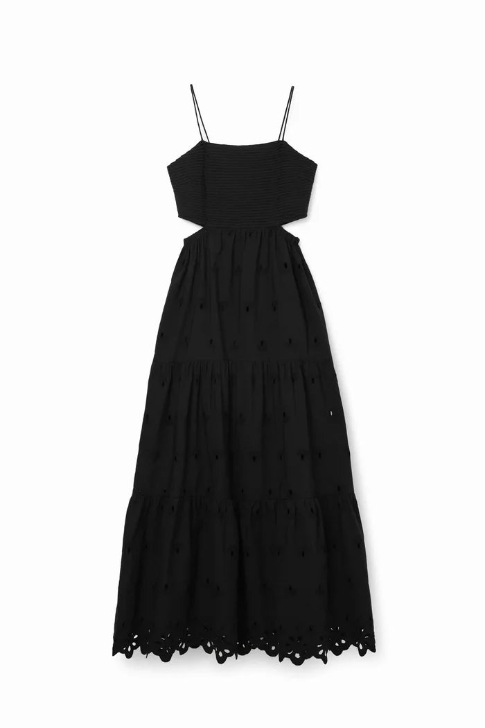 Vestido largo bordados cut-outs negro DESIGUAL