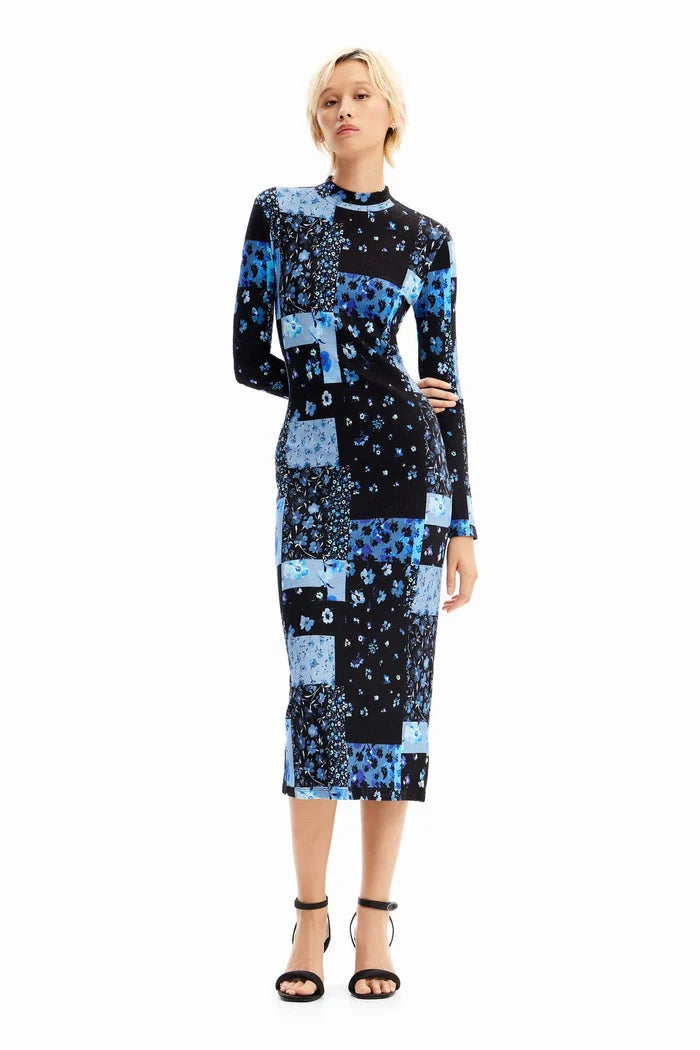 Vestido midi canalé floral DESIGUAL