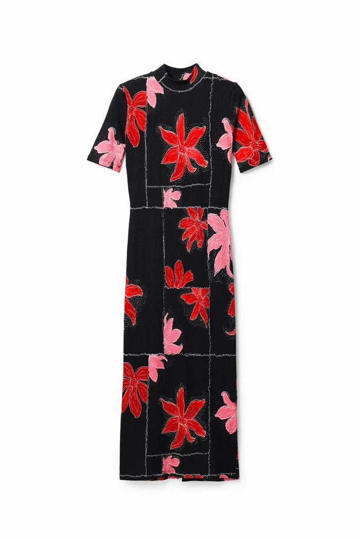 Vestido midi canalé flores DESIGUAL