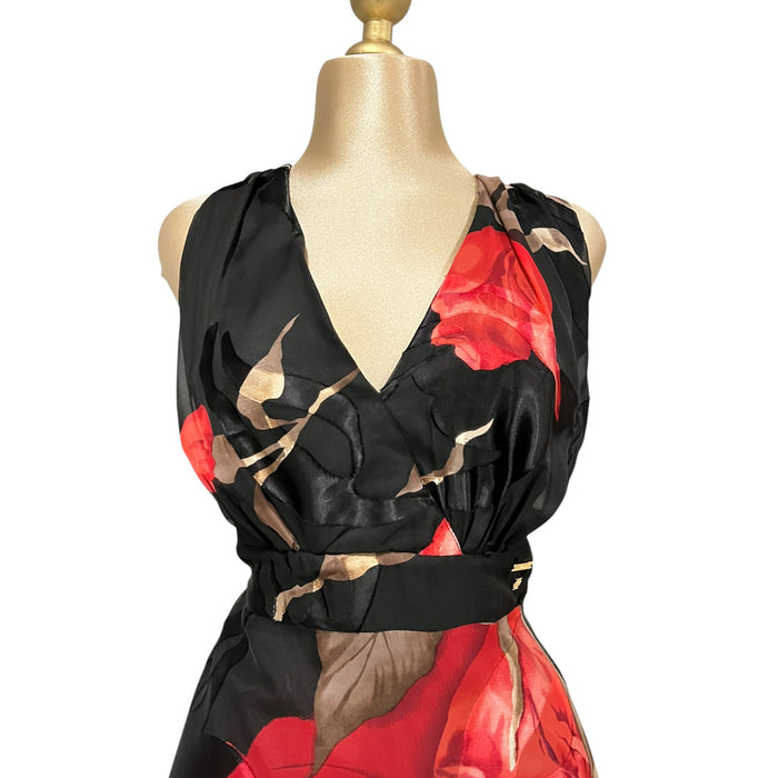 Vestido Negro/Rojo Estampado Floral Mussi
