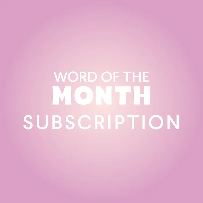 Text 'Word of the Month Subscription' on a pink gradient background